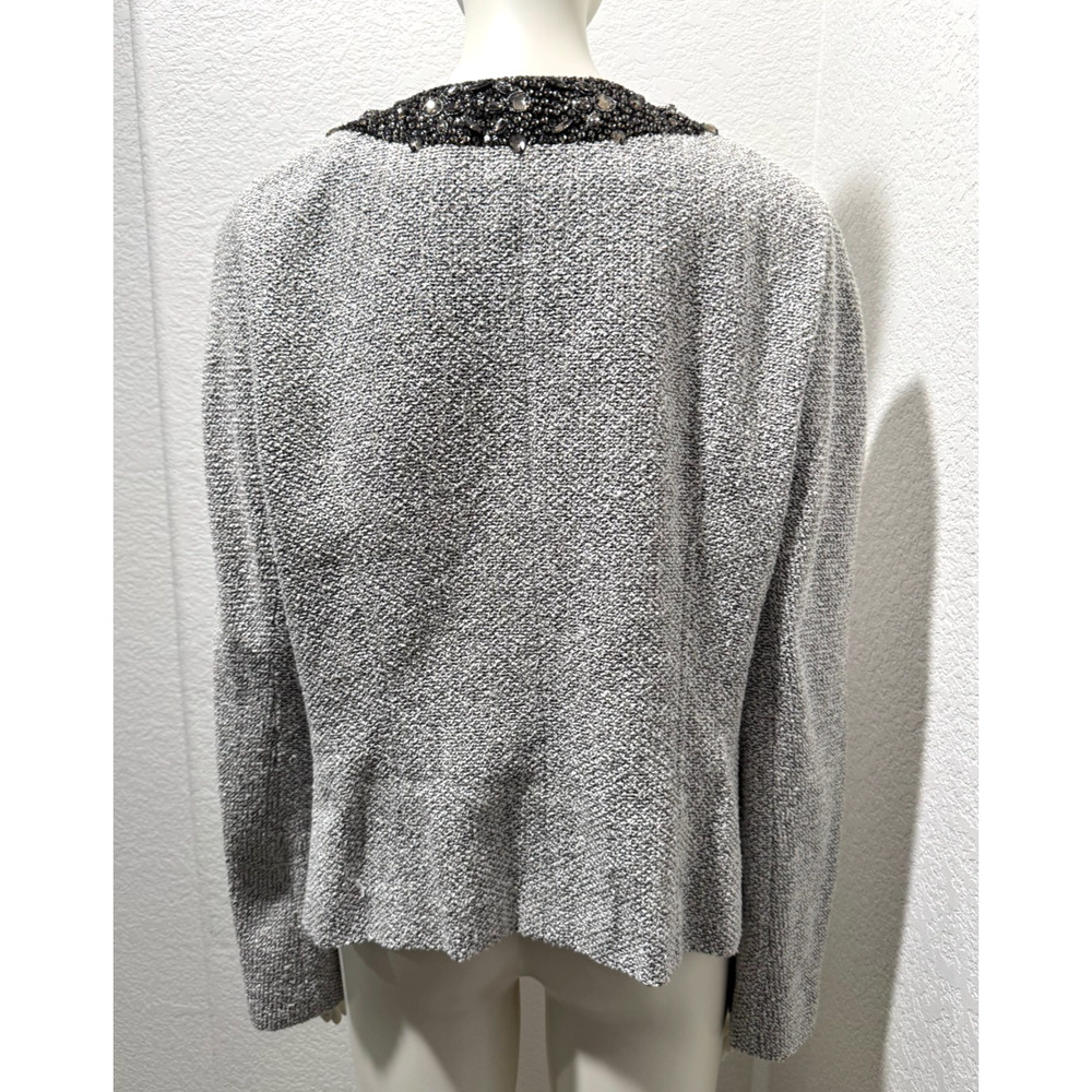Lafayette 148 Embellished Snap Jacket Metallic Silver Tweed Sz 14 Party MOB MOG - Picture 3 of 13